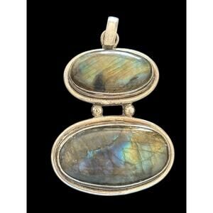 925 Sterling Silver Real Large Duel Oval Labradorite Gem Pendant 26g